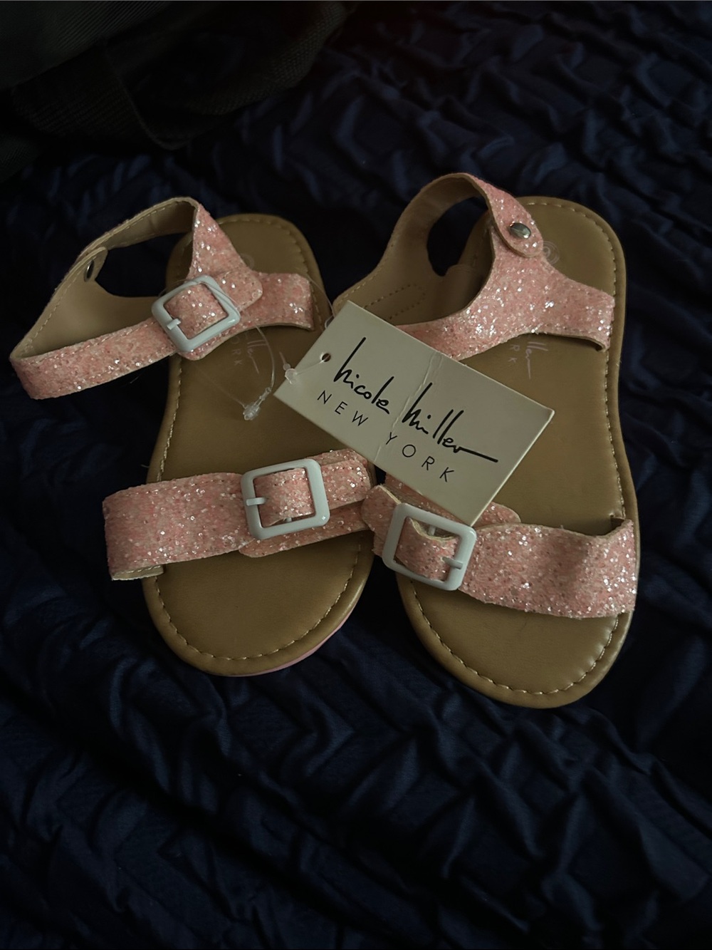 Nicole Miller Glitter Pink Buckle Kids Sandals size 9